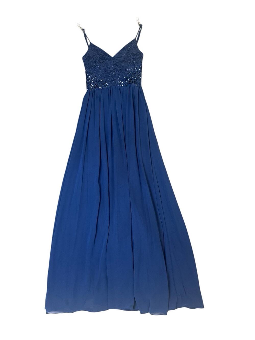 City Triangles Blue Maxi Gown Prom Dress With Straps Size 3 Pre-Owned.